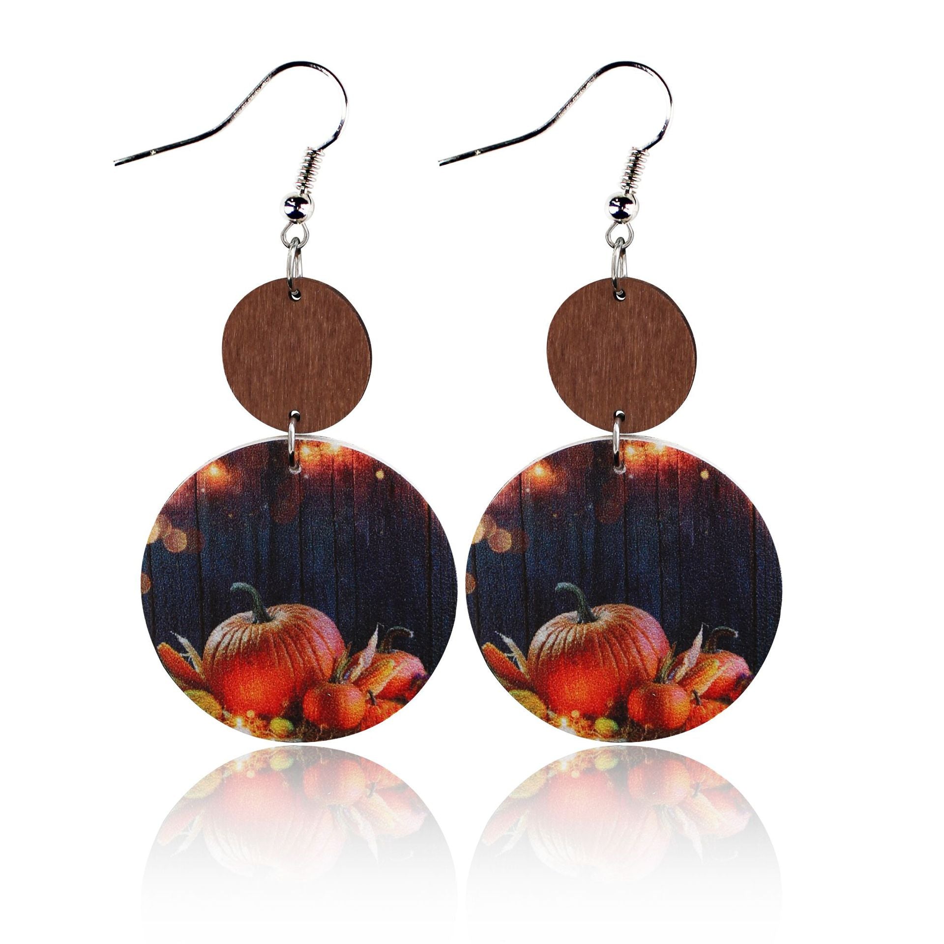 Pendientes de madera de cuero redonda de leopardo de leopardo